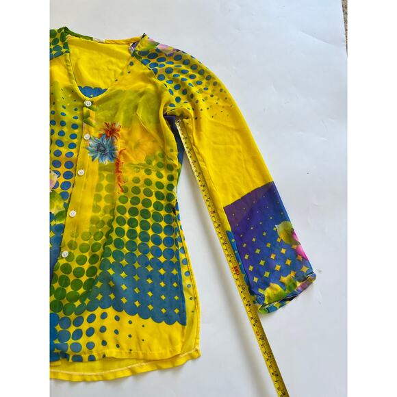 READ Kim Lai Silk Floral Sheer Button Down Long Sleeve Blouse Womens XS Small - Picture 7 of 16